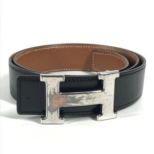 HERMES H-belt H-belt Belt buckle for bottoms belt Leather Black/Gold
